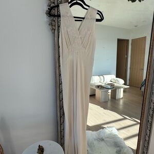 Antique pure silk slip dress wedding nightgown lingerie ivory cream embroidered